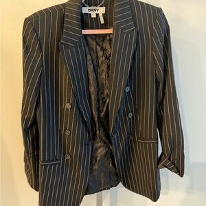 DKNY Black Pinstripe Double-Breasted Blazer Jacket